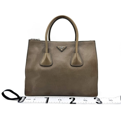 Prada Twin Shopping Vitello Daino, Brown, Leather, Tote Bag