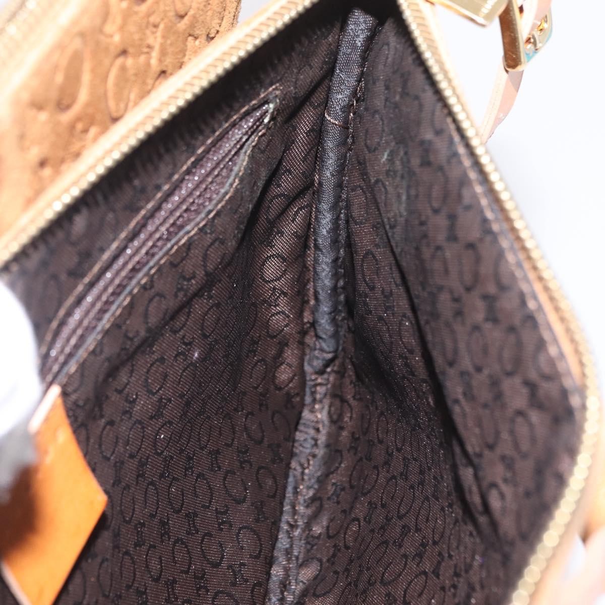 Celine C Macadam Shoulder Suede, Brown, Suede, Handbag