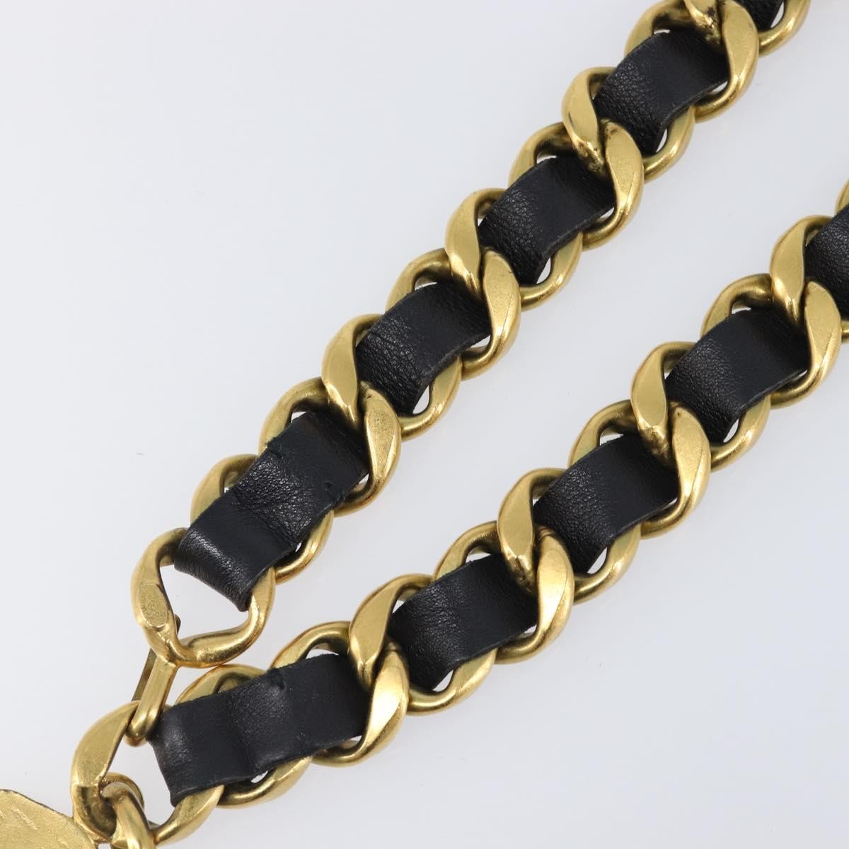 Chanel Vintage Chain Belt Metal and Leather, Black, Leather, Belt