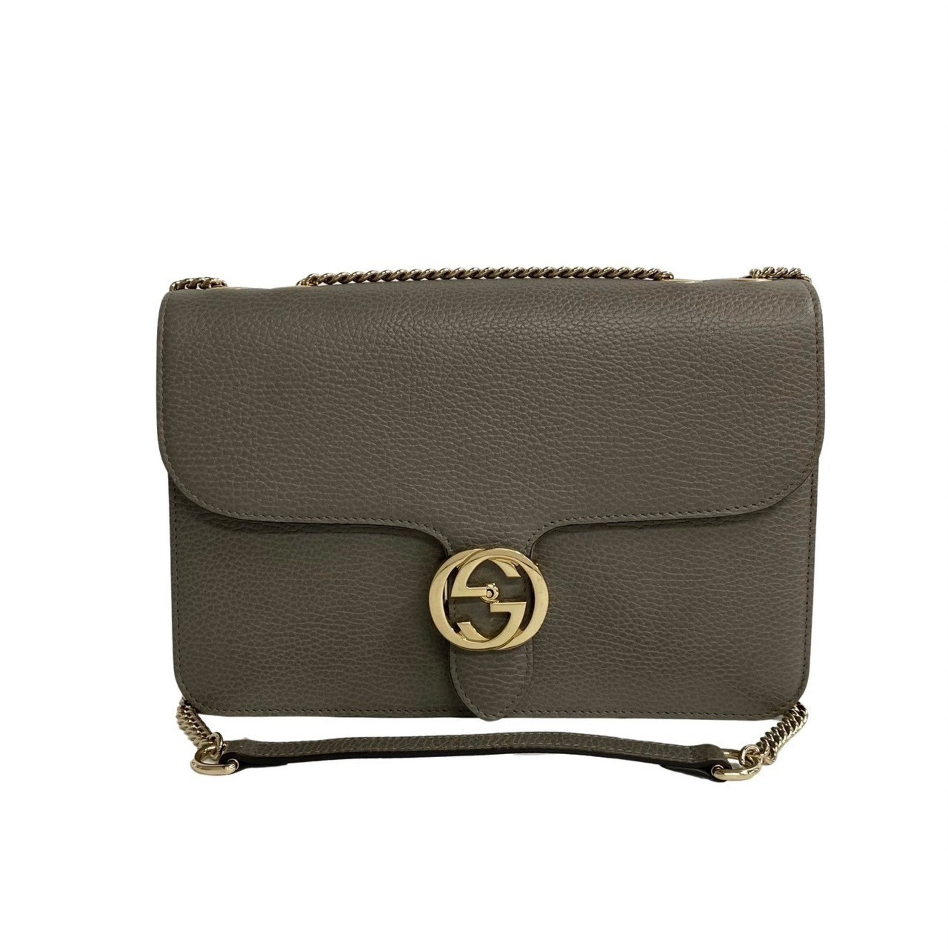 Gucci Interlocking G, Grey, Leather, shoulder