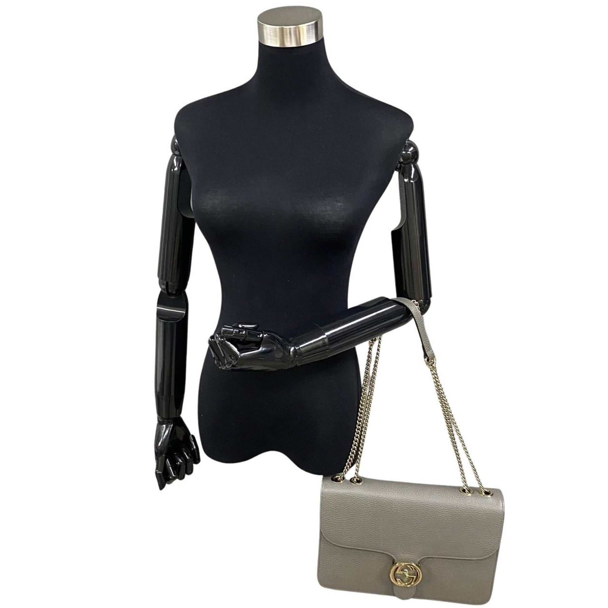 Gucci Interlocking G, Grey, Leather, shoulder