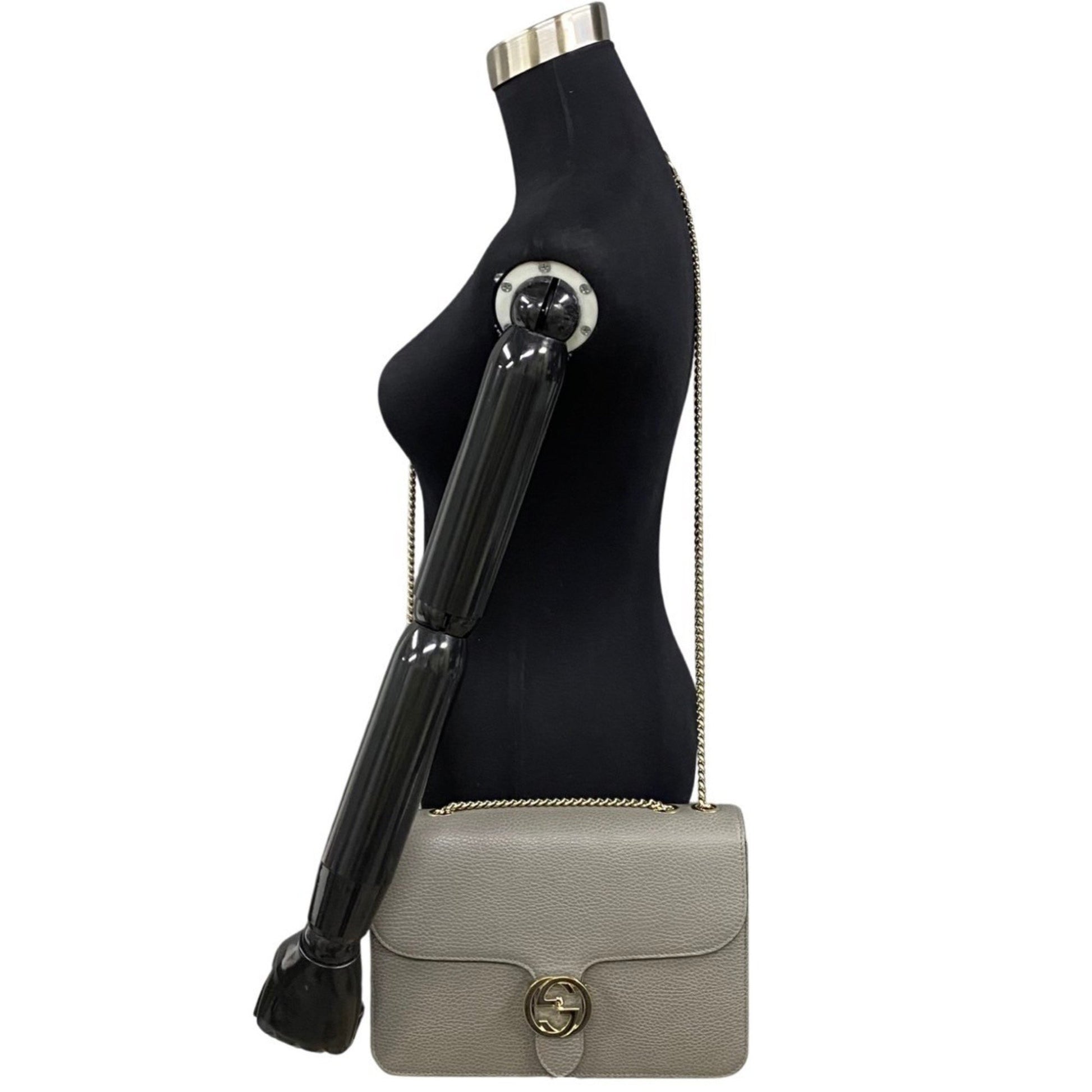 Gucci Interlocking G, Grey, Leather, shoulder