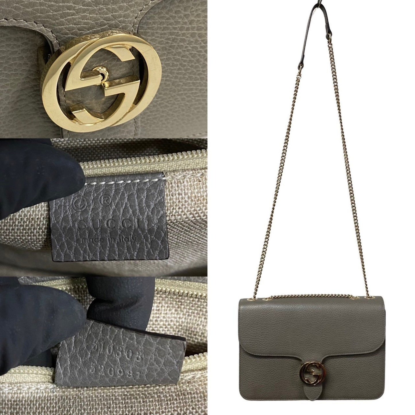 Gucci Interlocking G, Grey, Leather, shoulder