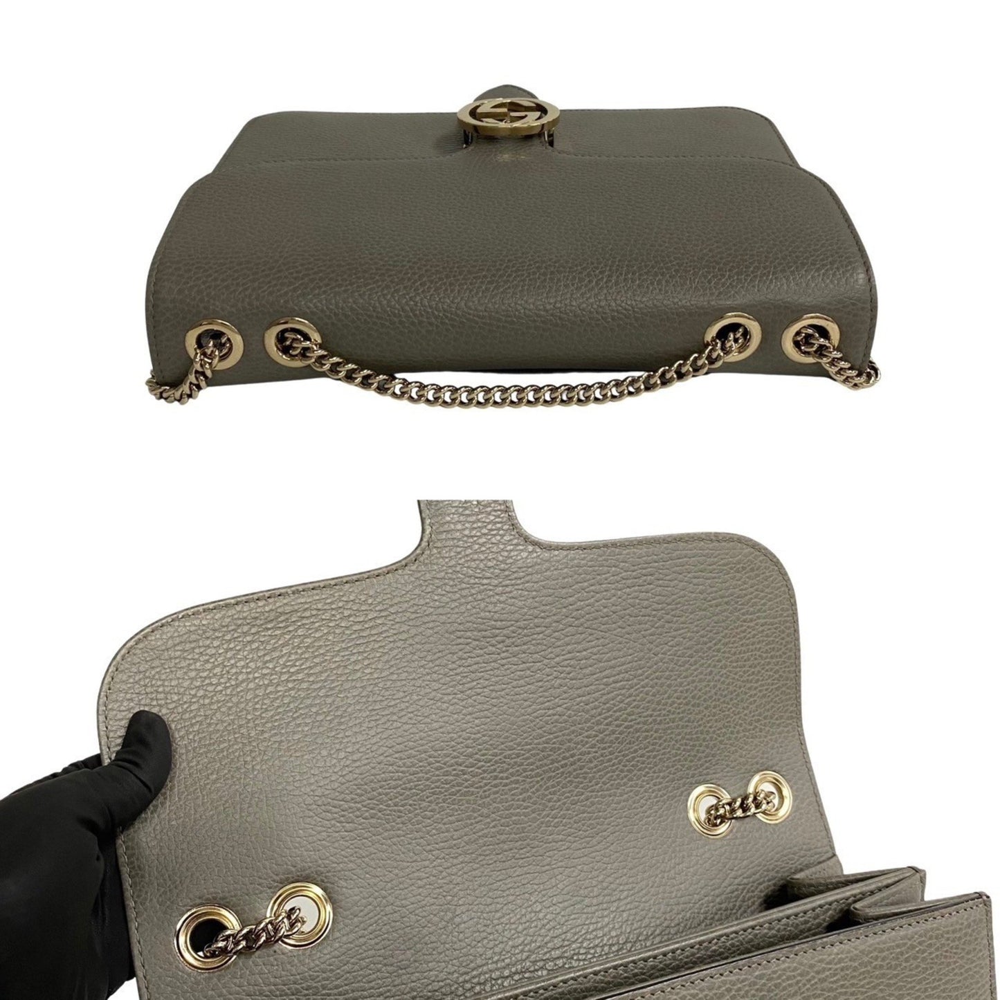 Gucci Interlocking G, Grey, Leather, shoulder