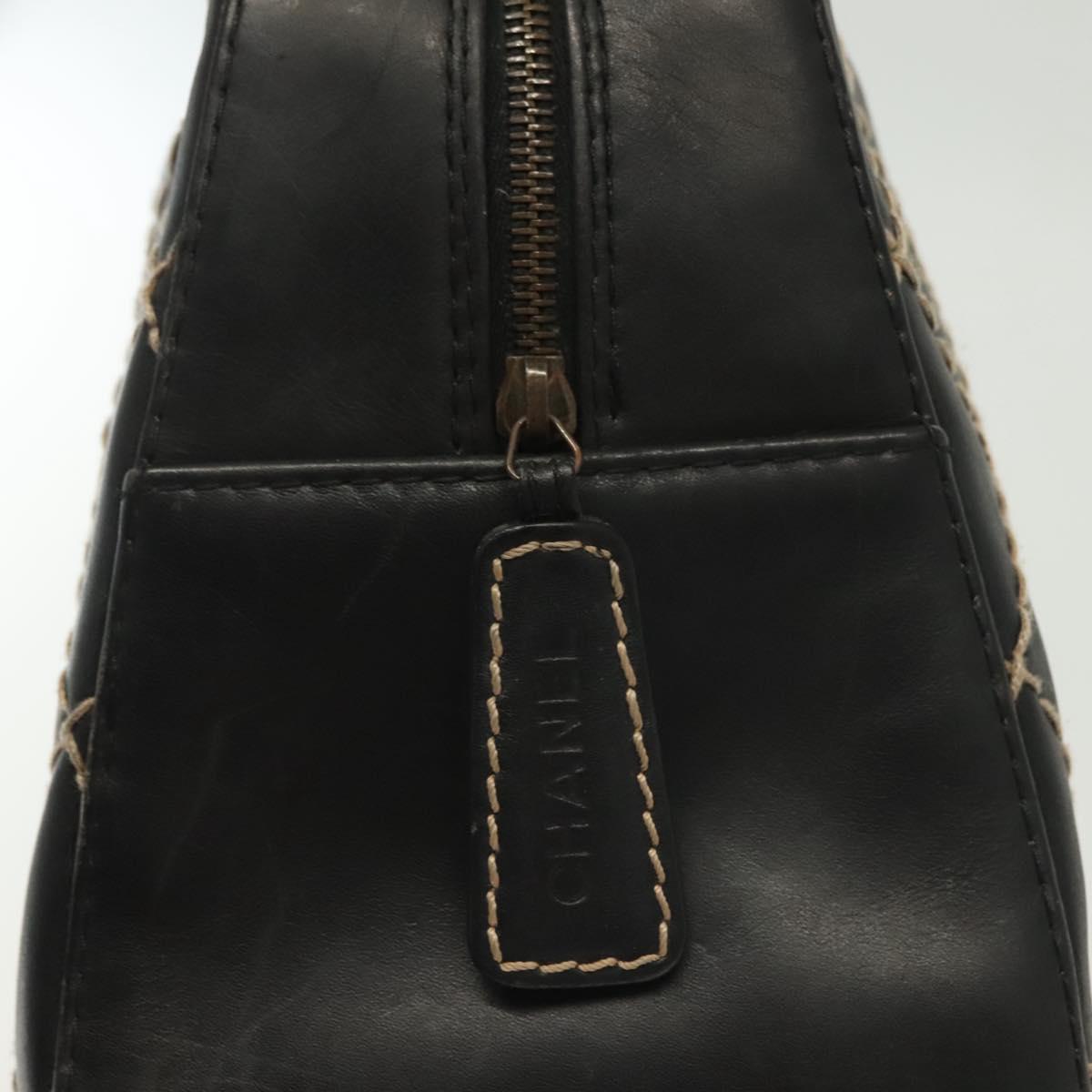 Chanel Surpique Boston Bag Quilted Leather, BLACK, LEATHER, Travel bag