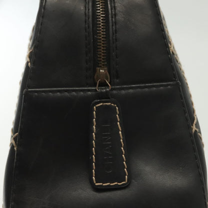 Chanel Surpique Boston Bag Quilted Leather, BLACK, LEATHER, Travel bag