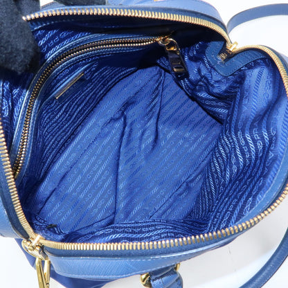 Prada Convertible Dome Satchel Tessuto with Saffiano Leather, Blue, Nylon, Handbag