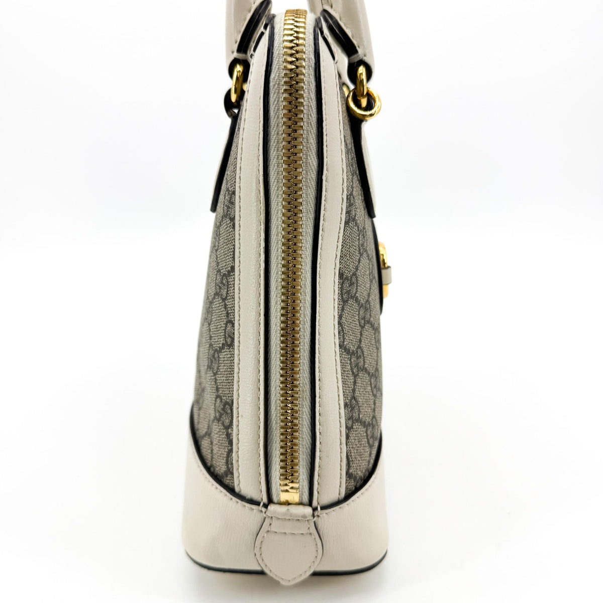 Gucci Horsebit 1955 Top Handle GG Canvas with Leather, White, Canvas, Handbag