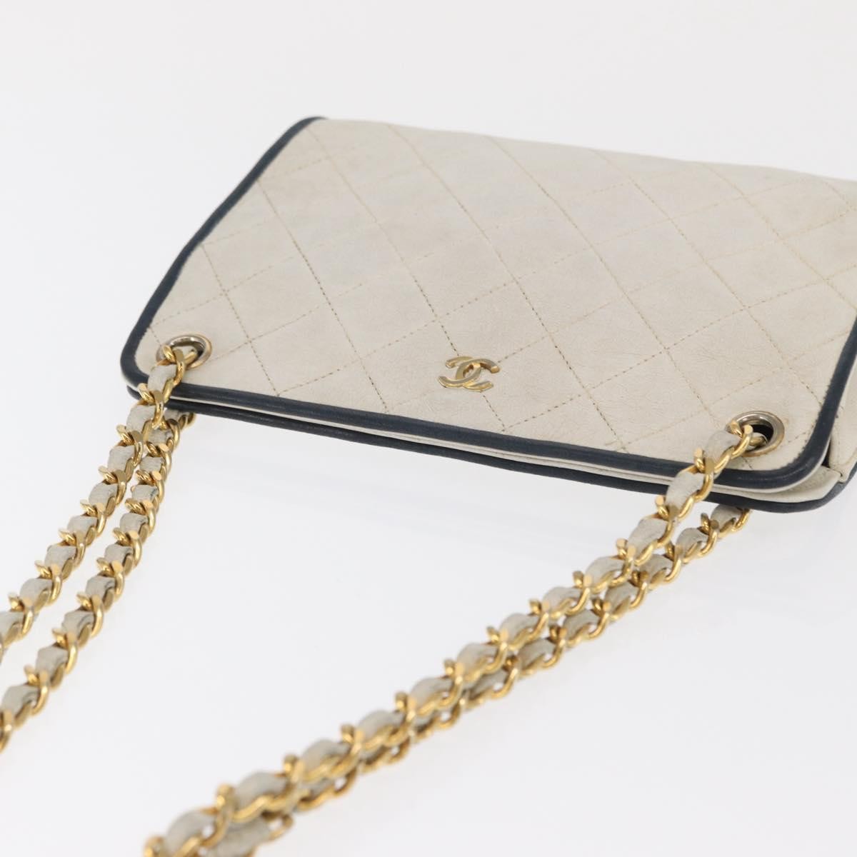 Chanel Chain Leather, White, Leather, Shoulder Bag