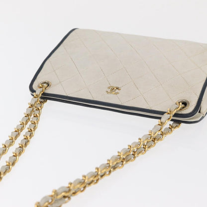 Chanel Chain Leather, White, Leather, Shoulder Bag