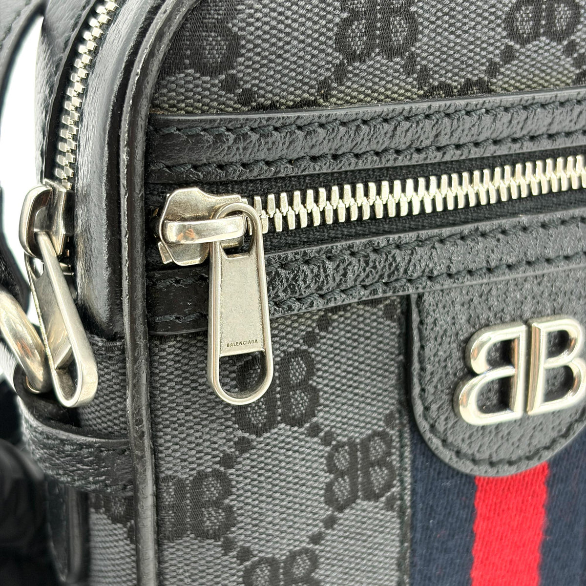 Balenciaga x Gucci The Hacker Project Zip Messenger BB Canvas, Black, Canvas, Shoulder Bag