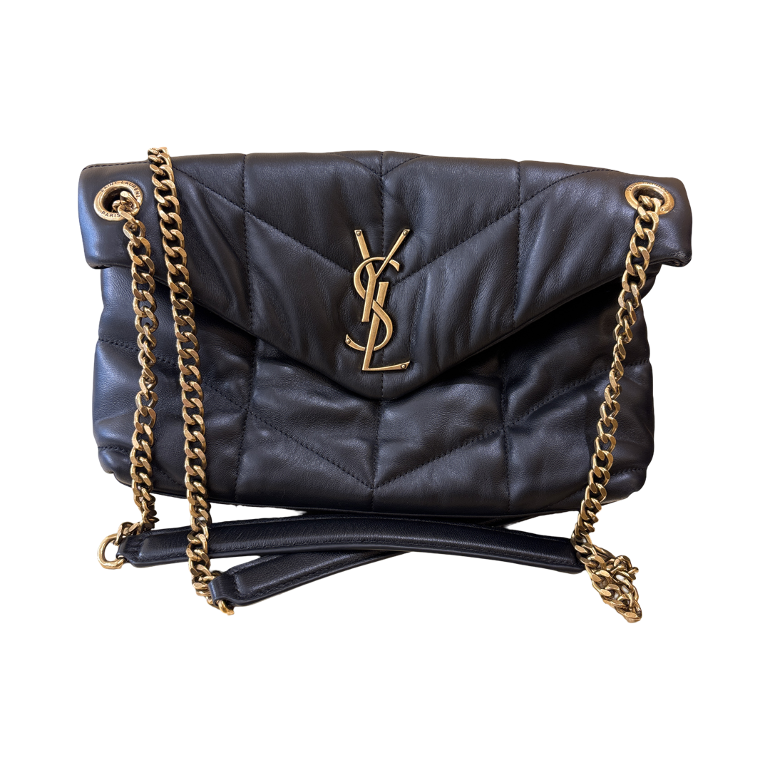 Saint Laurent Loulou Shoulder Matelasse Chevron Velvet, Black, Leather, Crossbody Bag