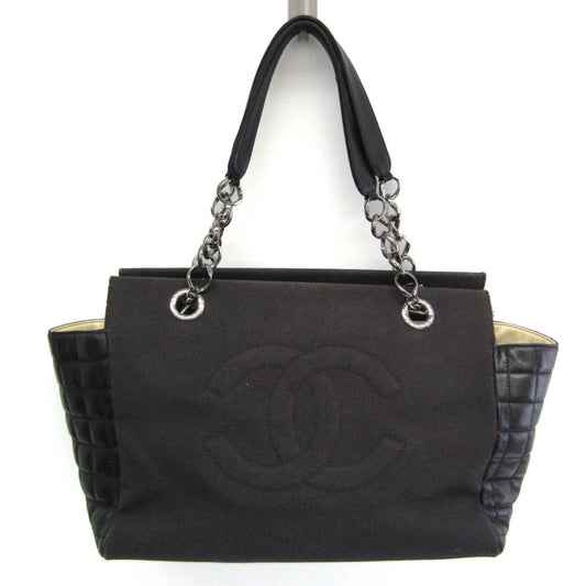 Chanel Chocolate bar, Black, Canvas, tote