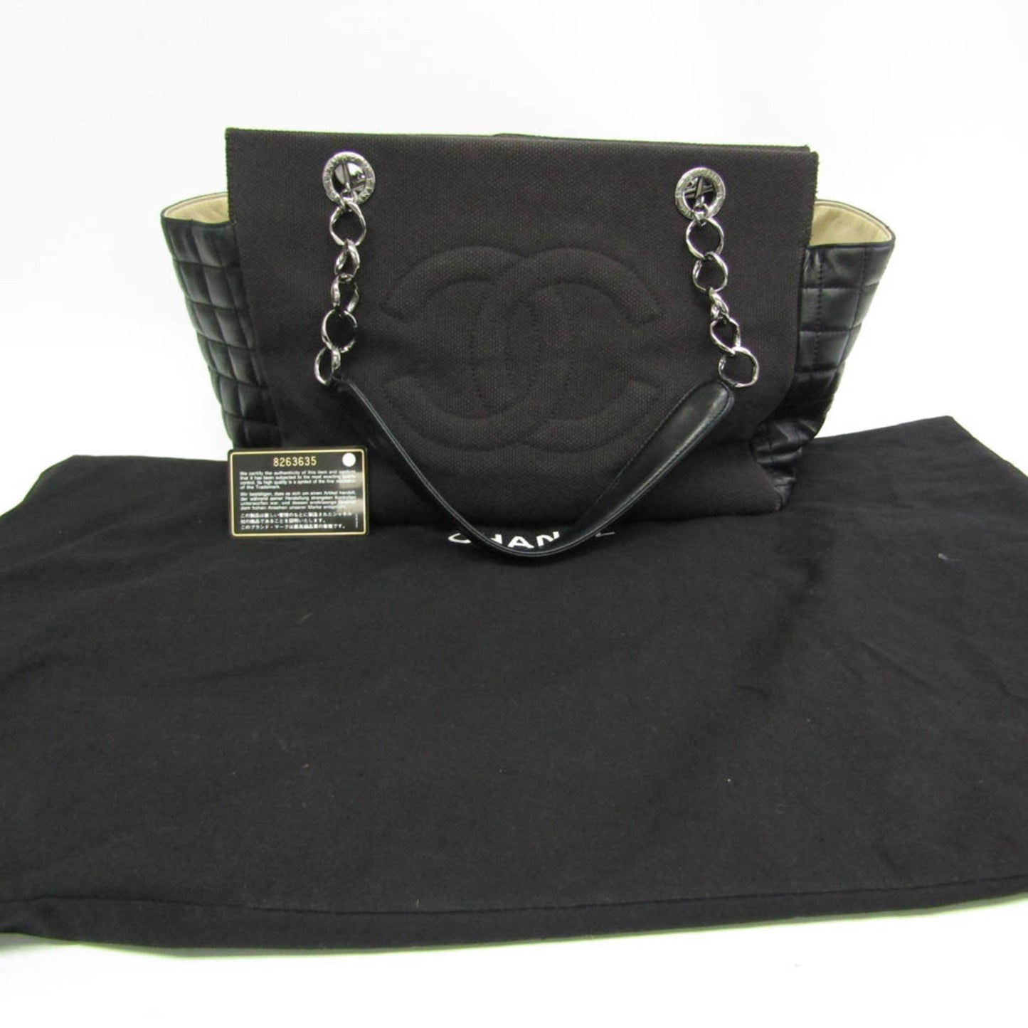 Chanel Chocolate bar, Black, Canvas, tote