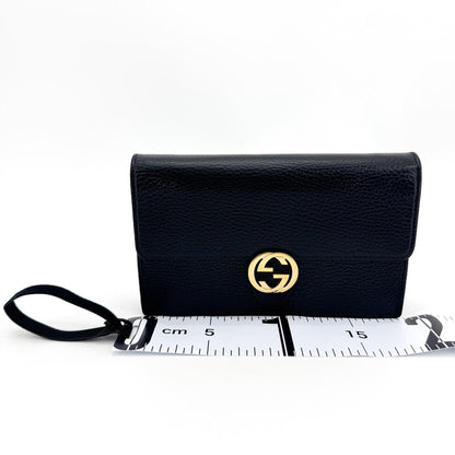 Gucci Interlocking Wallet on Chain Leather, Black, Leather, Shoulder Bag