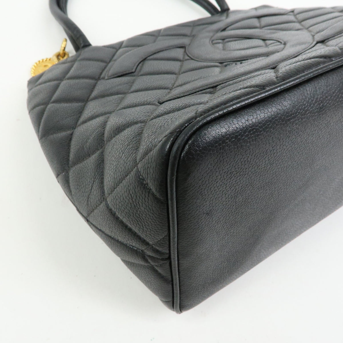 Chanel Medallion Quilted Caviar, Black, Leather, Tote Bag