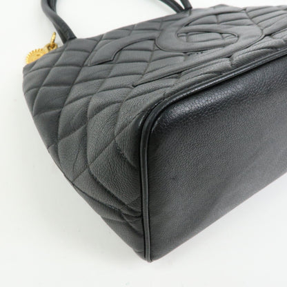 Chanel Medallion Quilted Caviar, Black, Leather, Tote Bag