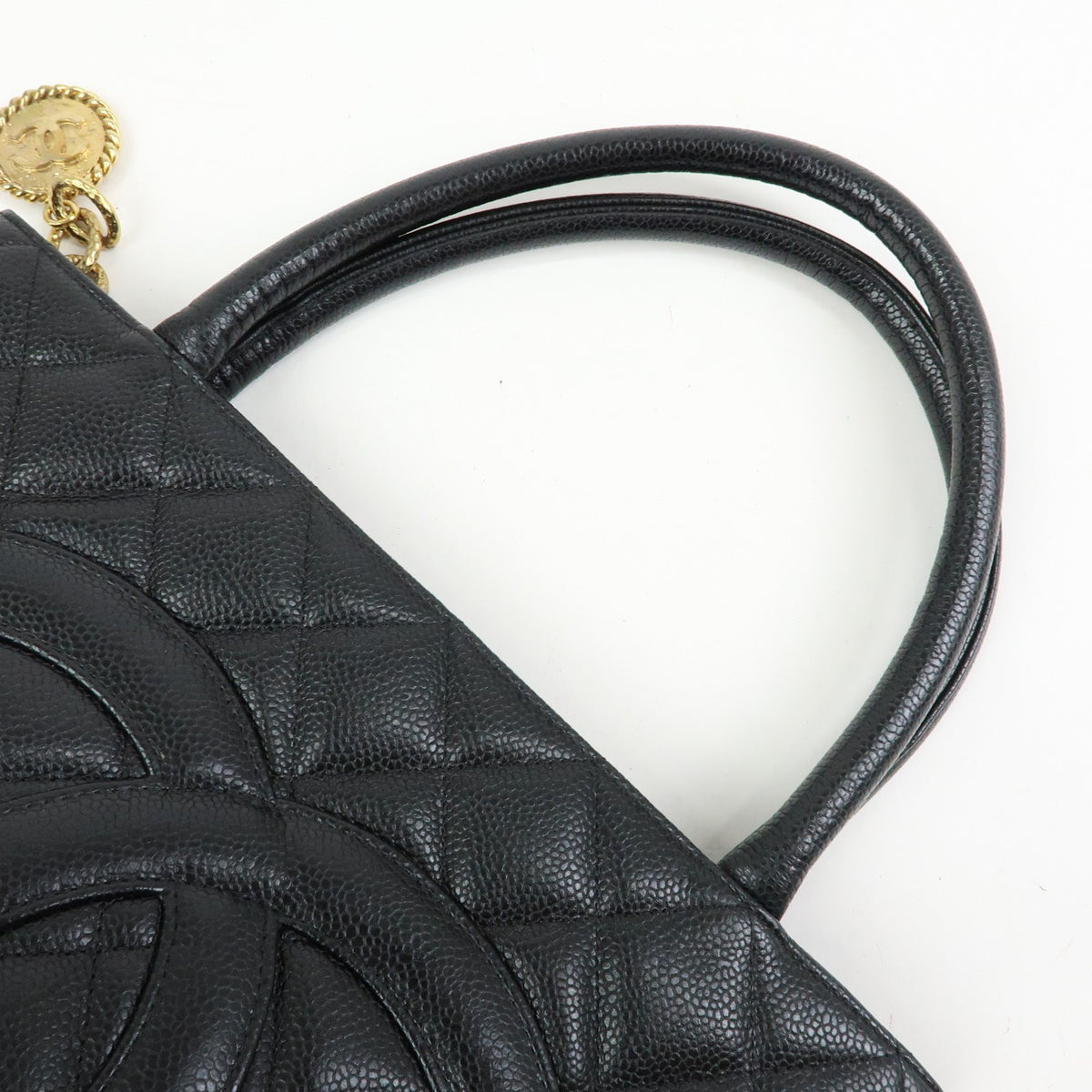 Chanel Medallion Quilted Caviar, Black, Leather, Tote Bag