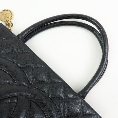 Chanel Medallion Quilted Caviar, Black, Leather, Tote Bag