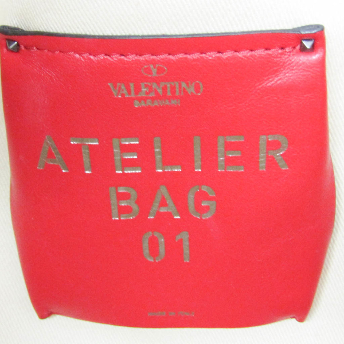 Valentino Garavani Atelier 01 Studded Canvas, Red, Canvas, Tote Bag