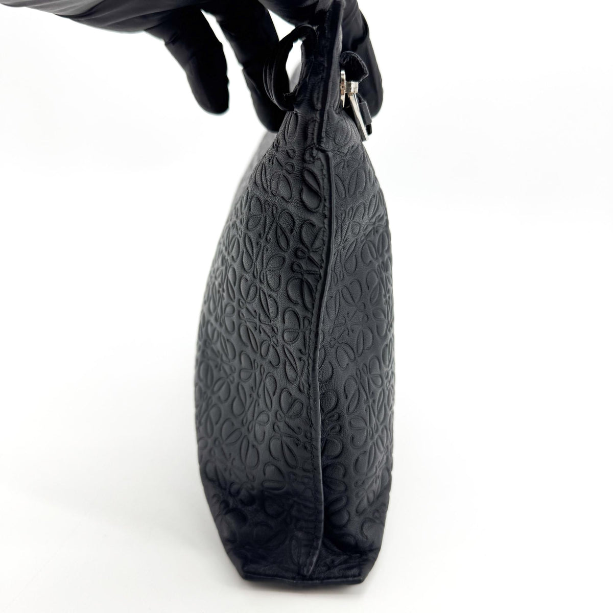Loewe T Pouch Anagram Embossed Patent, Black, Leather, Clutch