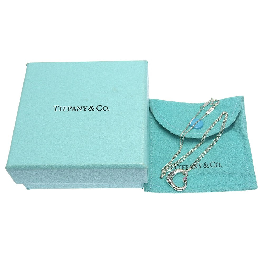 Tiffany & Co. Elsa Peretti Open Heart Pendant Sterling Silver with Pink Sapphire, Silver, Silver, Necklace