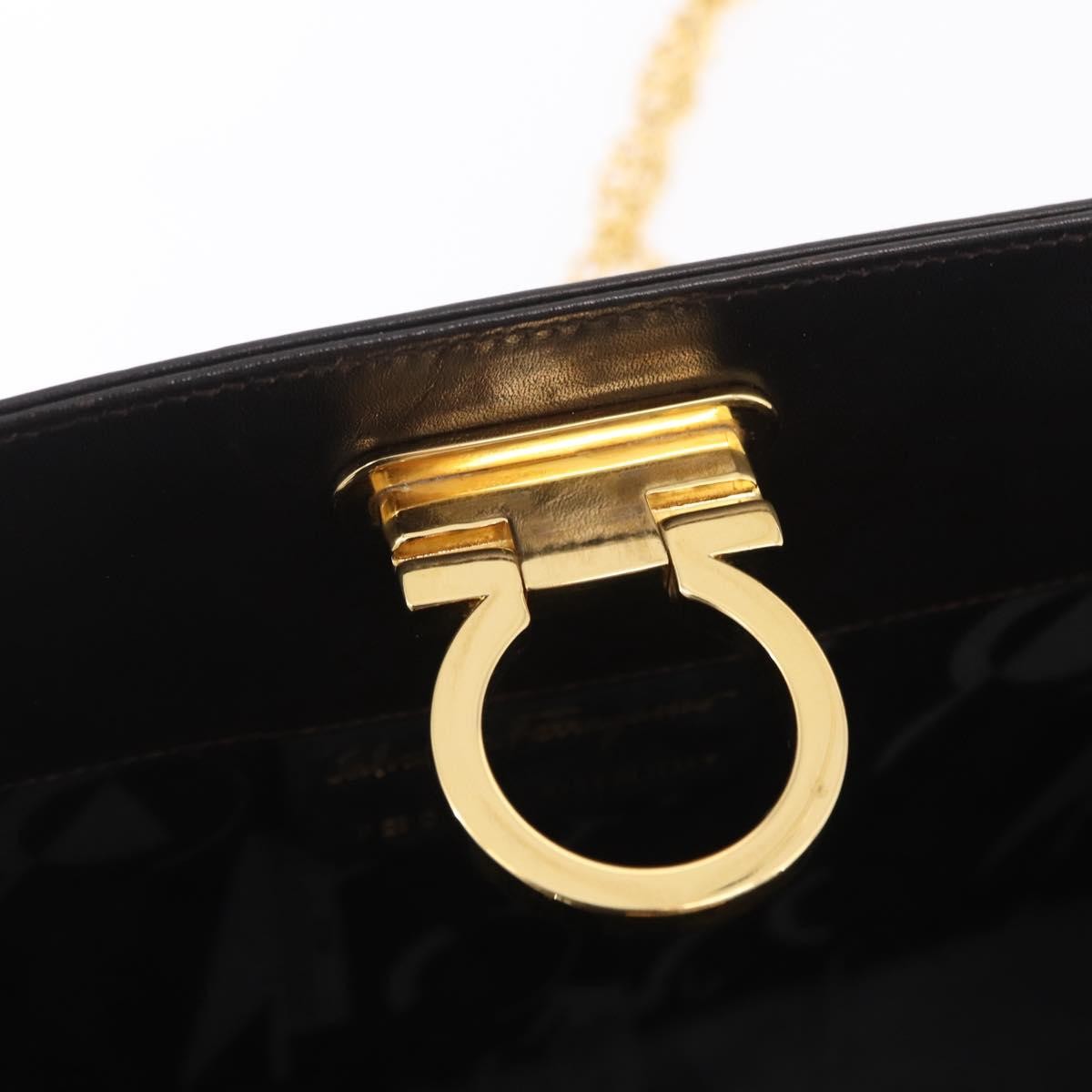 Salvatore Ferragamo Vintage Gancini Chain Leather, Brown, Leather, Shoulder Bag