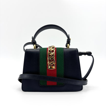 Gucci Sylvie Top Handle Leather, Black, Leather, Handbag