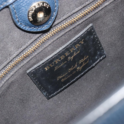 Burberry Banner Leather and House Check Canvas, Navy, Leather, Tote Bag