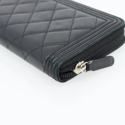 Chanel Boy Zip Around Organizer Quilted Lambskin, Black, Leather, Wallet