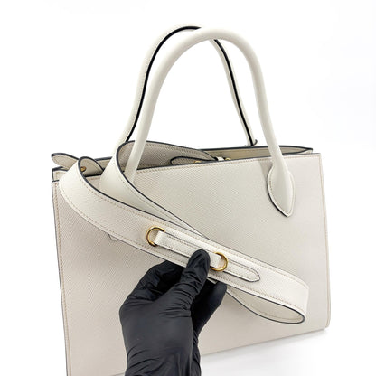Prada Monochrome Saffiano with City Calf, White, Leather, Tote Bag