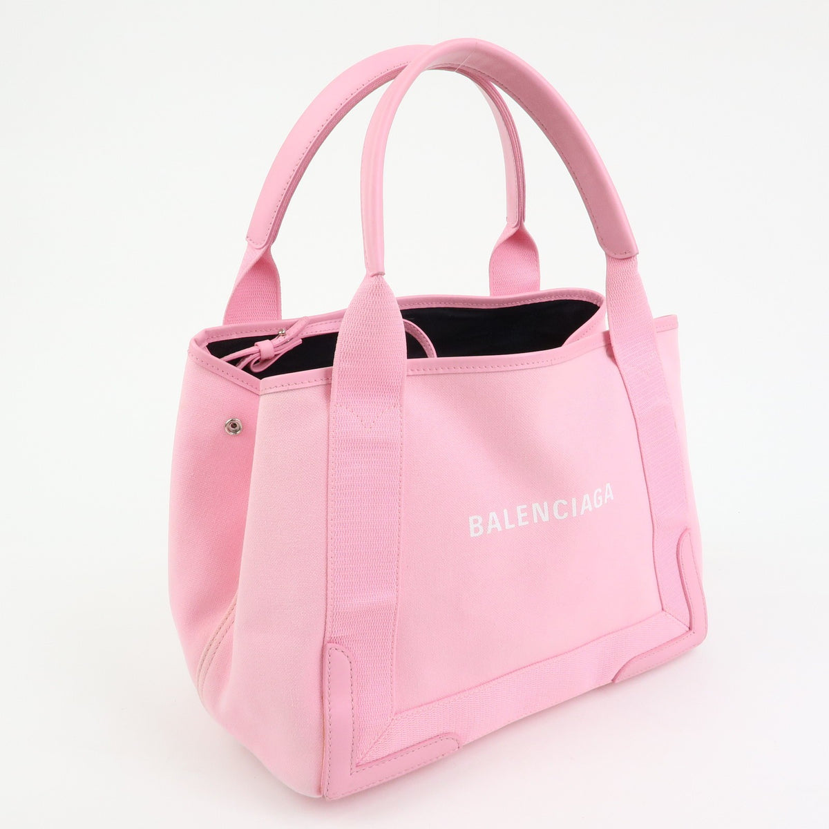 Balenciaga Navy Cabas Canvas with Leather, Pink, Canvas, Tote Bag