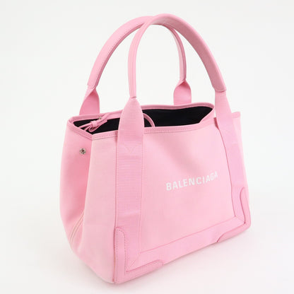 Balenciaga Navy Cabas Canvas with Leather, Pink, Canvas, Tote Bag