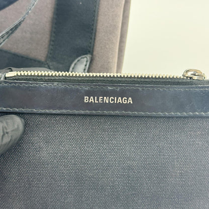 Balenciaga Navy Cabas Canvas with Leather, Black, Canvas, Tote Bag