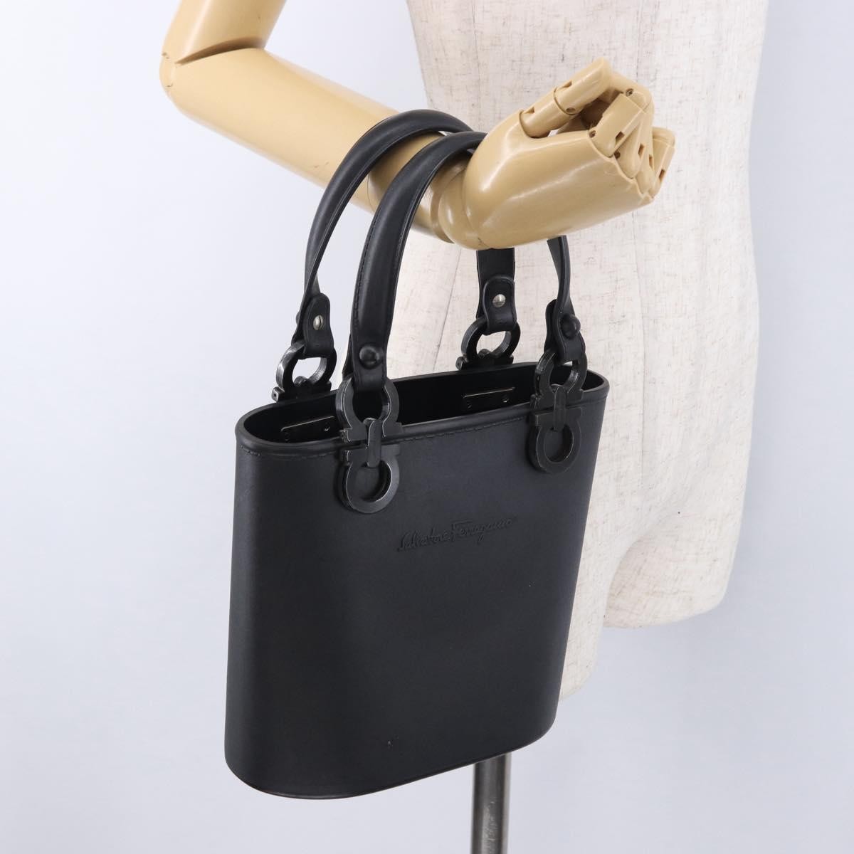 Salvatore Ferragamo Gancini Top Handle Leather, Black, Rubber, Handbag
