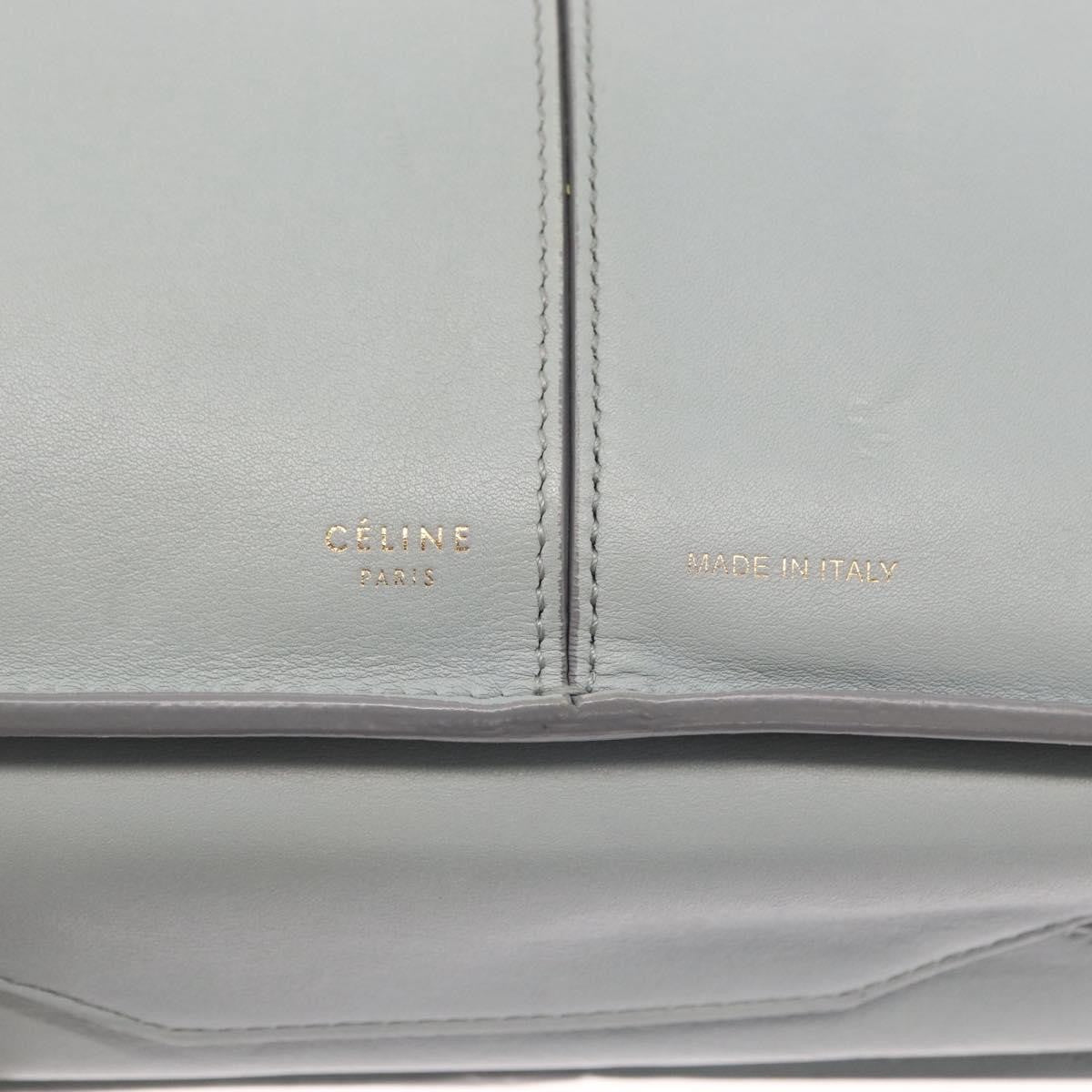 Celine Tri-Fold Clutch on Chain Smooth Leather, Gray, Leather, Clutch