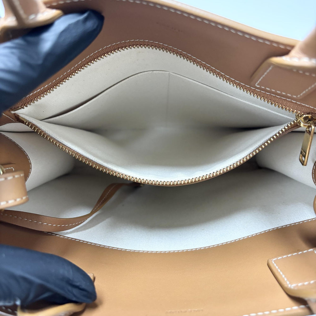Celine Vertical Cabas Canvas with Leather, White, Canvas, Tote Bag
