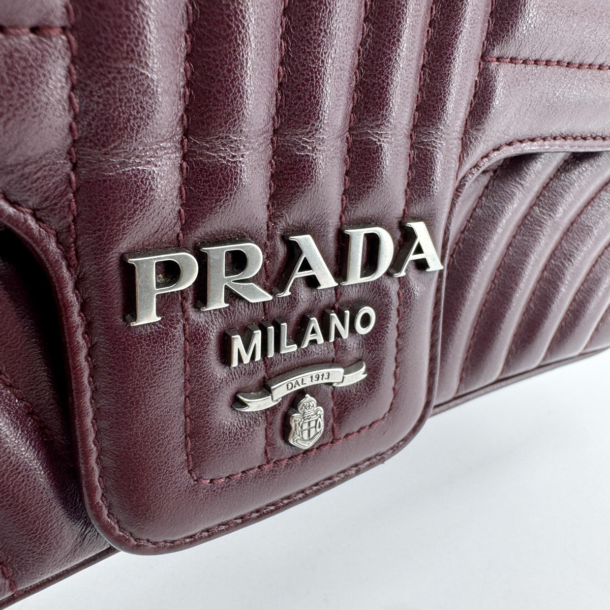 Prada Chain Flap Diagramme Quilted Leather, Burgundy, Leather, Shoulder Bag
