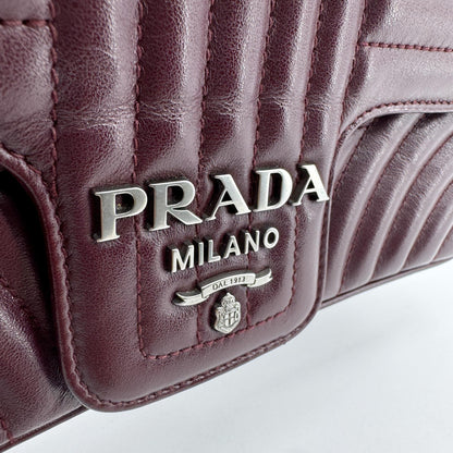 Prada Chain Flap Diagramme Quilted Leather, Burgundy, Leather, Shoulder Bag