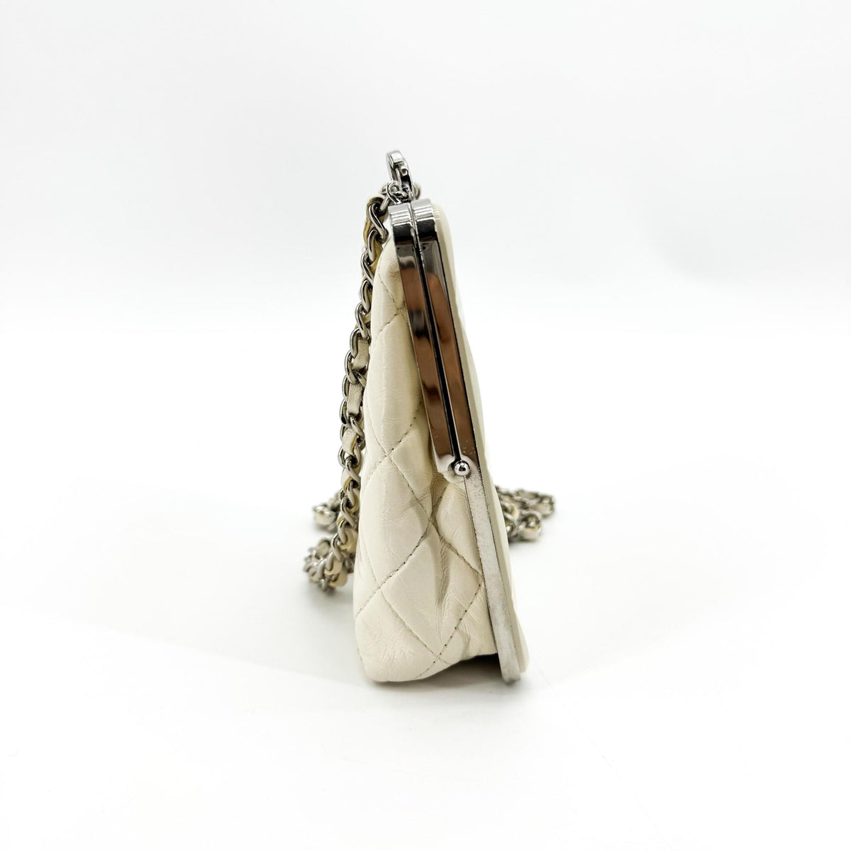Chanel CC Frame Clutch with Chain Quilted Lambskin and Plexiglass, Beige, Leather, Clutch