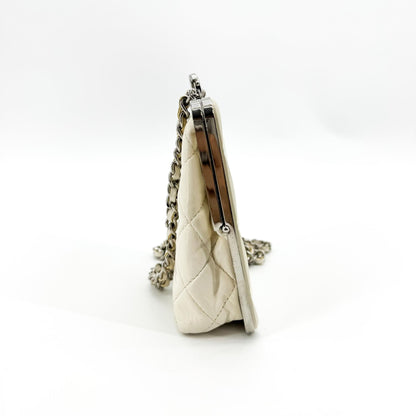 Chanel CC Frame Clutch with Chain Quilted Lambskin and Plexiglass, Beige, Leather, Clutch