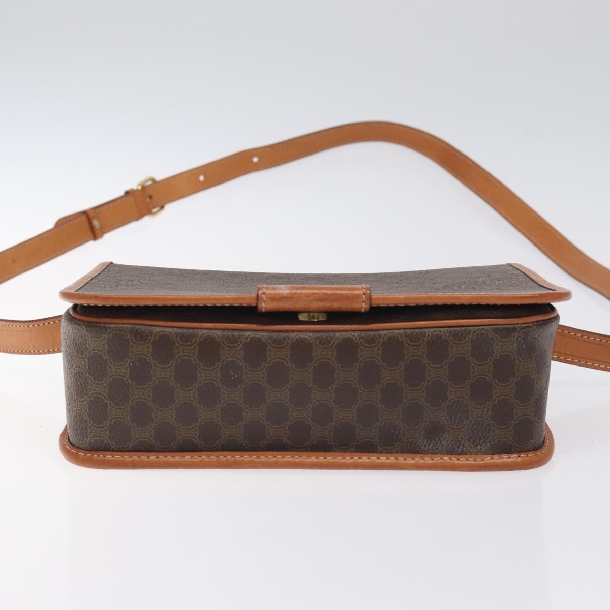 Celine Vintage Macadam Circle Logo Canvas and Leather, Brown, Canvas, Shoulder Bag