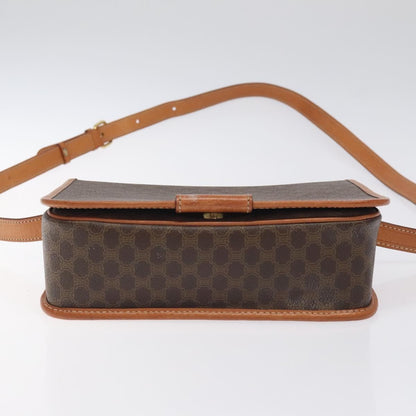 Celine Vintage Macadam Circle Logo Canvas and Leather, Brown, Canvas, Shoulder Bag