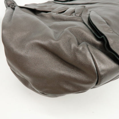 Prada Ruffle Hobo Nappa Leather, Brown, Leather, Shoulder Bag