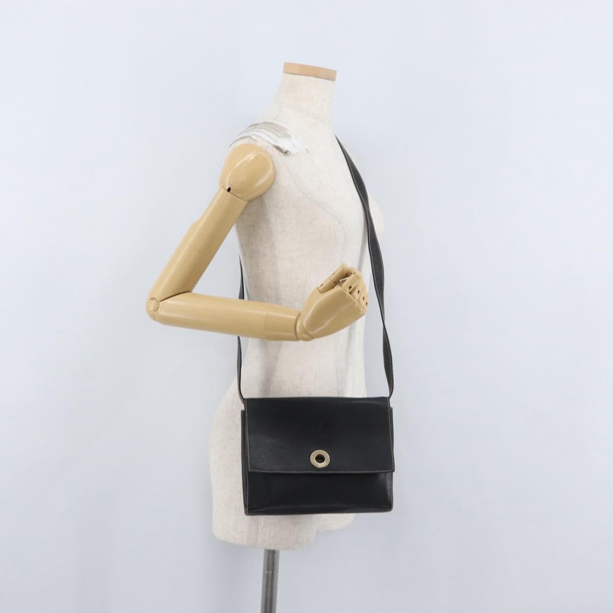 Celine Circle Logo Leather, Black, Leather, Shoulder Bag