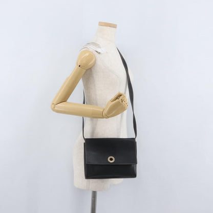 Celine Circle Logo Leather, Black, Leather, Shoulder Bag