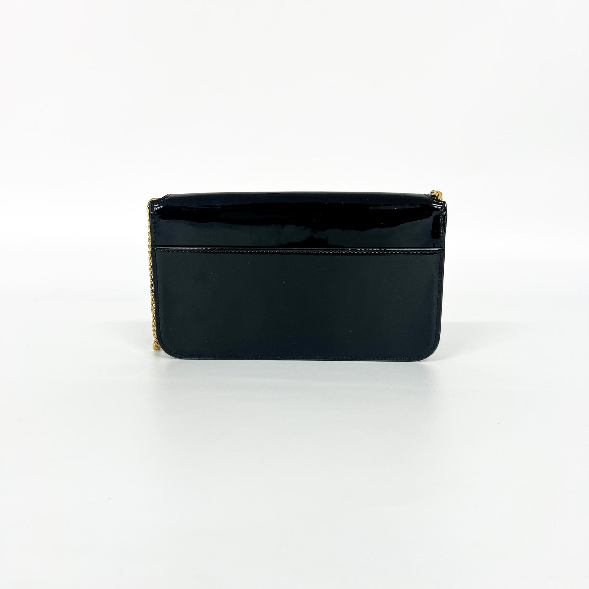 Saint Laurent Cassandre Flap Wristlet Patent, Black, Patent Leather, Handbag