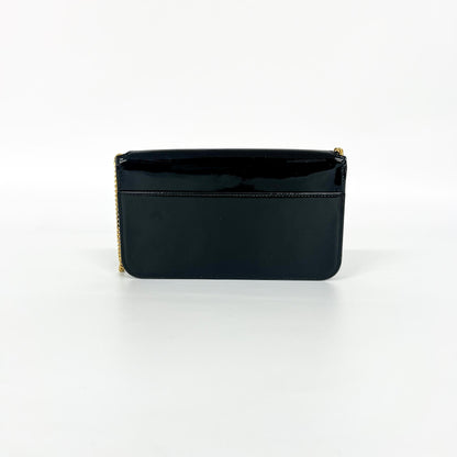 Saint Laurent Cassandre Flap Wristlet Patent, Black, Patent Leather, Handbag