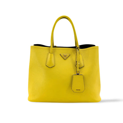 Prada Cuir Double Saffiano Leather, Yellow, Leather, Tote Bag