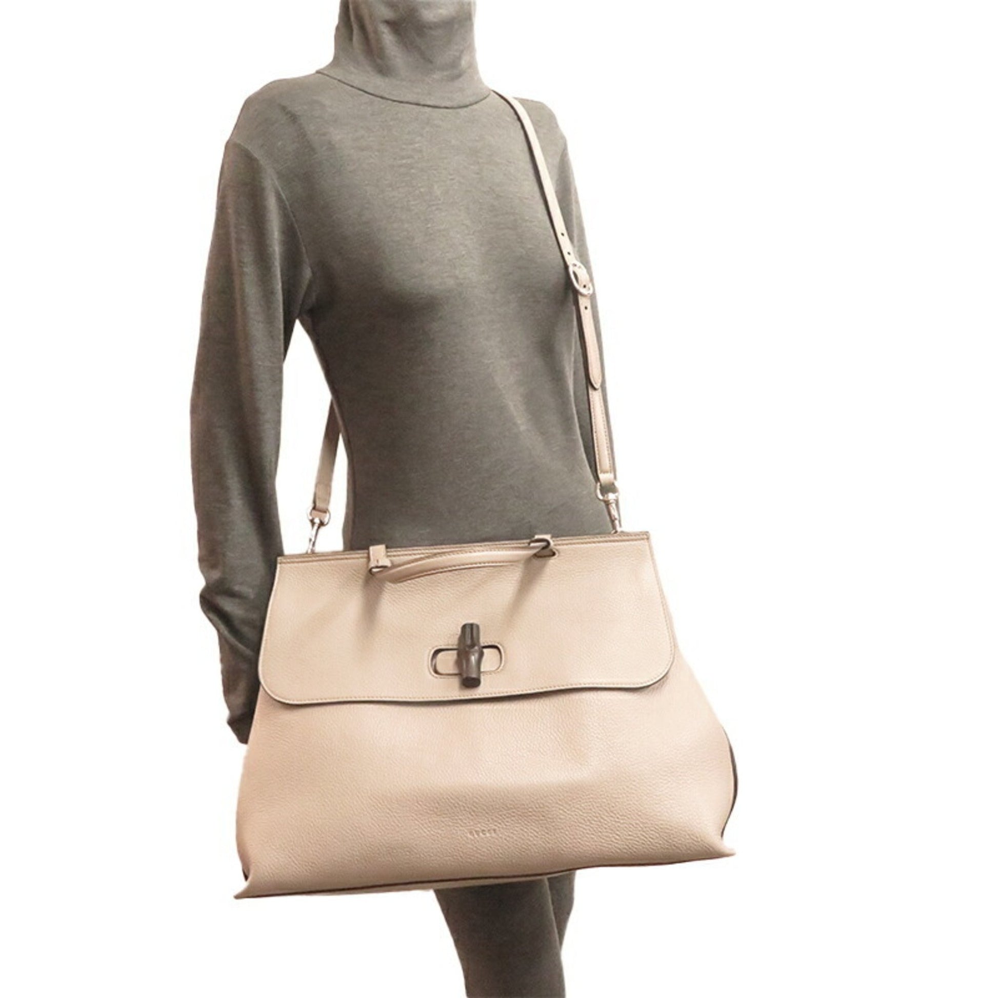 Gucci Bamboo, Beige, Leather, handbag